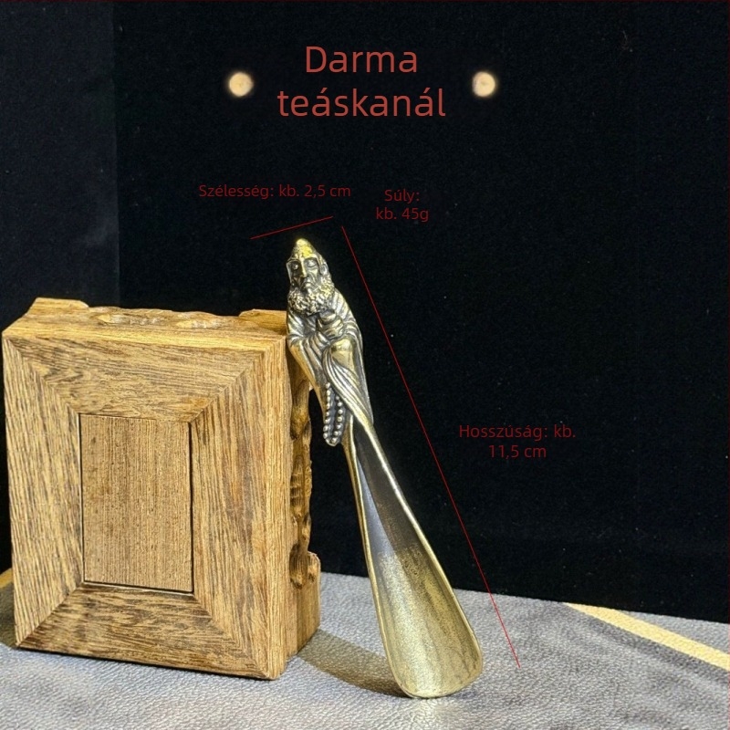 Sárgaréz Daruma teáskanál retro Buddha-szoborral, mikrogravírozott részletek, Kung-Fu teáskanál, gyűjteményes darab