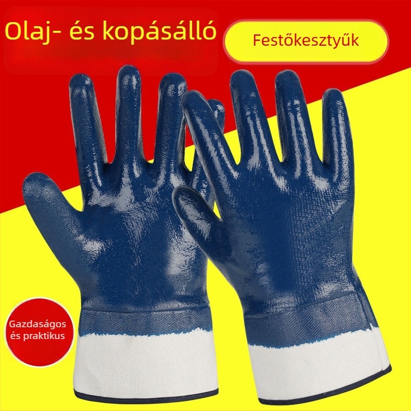 Ipari felhasználású nitril olajálló kesztyűk – vízállóak, csúszásmentesek, kopásállóak, vágásállóak