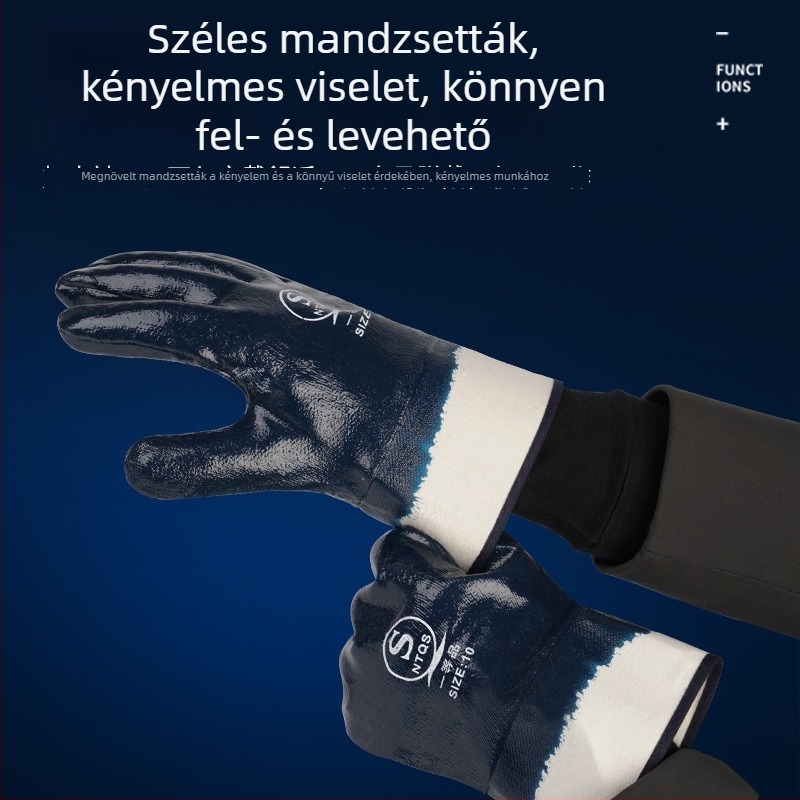 Ipari felhasználású nitril olajálló kesztyűk – vízállóak, csúszásmentesek, kopásállóak, vágásállóak