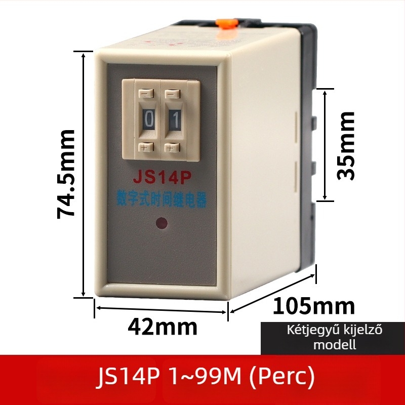 Digitális időrelé energizációs késleltetéssel, két- vagy hárompozíciós állítás, JS14P, 380V, 9,9s, 99M, 220V