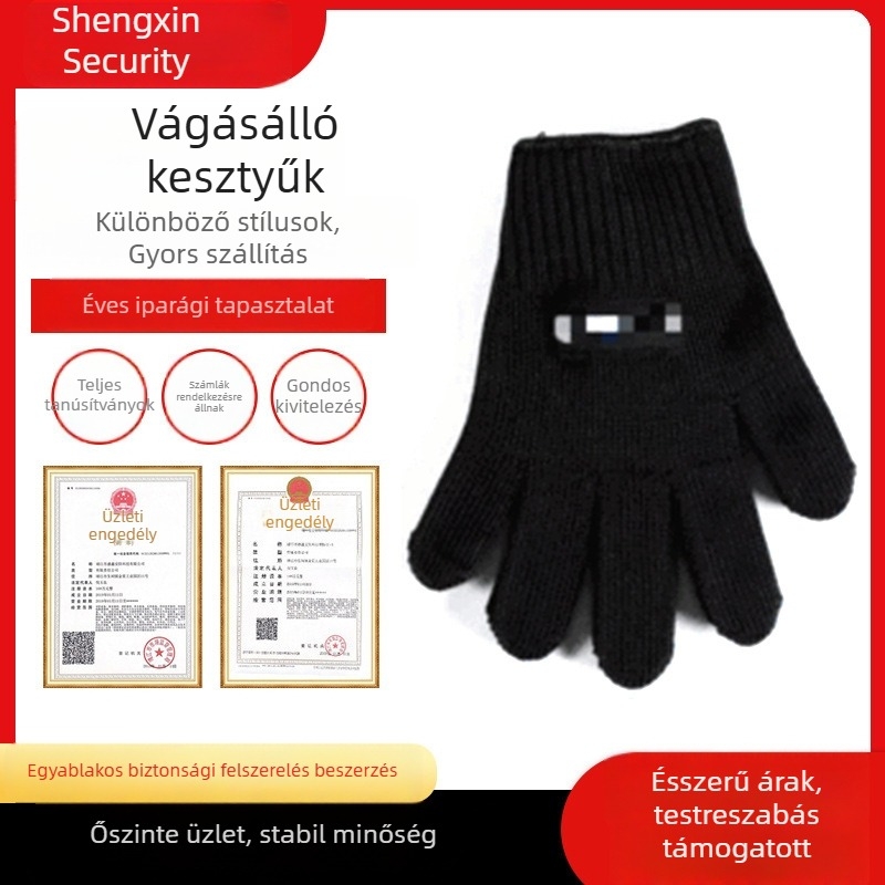 Vágásbiztos acéldrót kesztyűk, többfunkciós, fekete-fehér, hosszított hosszúságú