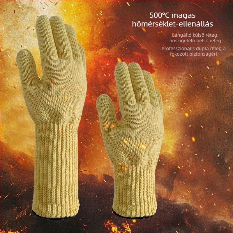 Aramid magas hőmérséklet-álló kesztyű hőszigeteléssel, égési és vágási védelemmel, sütőhöz és mikrohullámú sütőhöz alkalmas 500°C-ig.