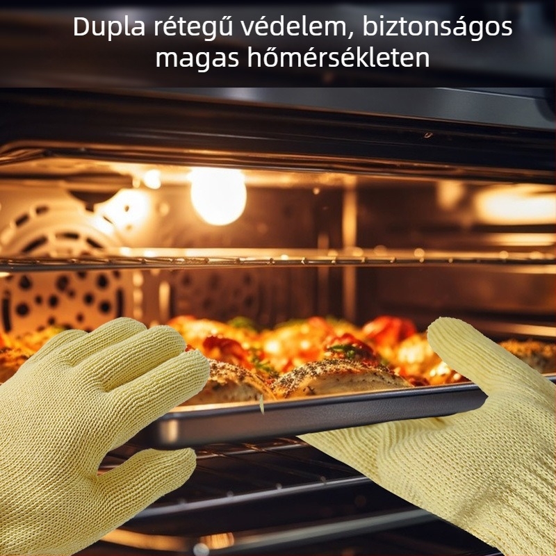 Aramid magas hőmérséklet-álló kesztyű hőszigeteléssel, égési és vágási védelemmel, sütőhöz és mikrohullámú sütőhöz alkalmas 500°C-ig.