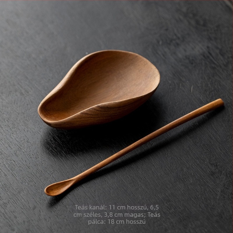 Teakfából készült teáskészlet szeparátorral, teás tálcával és hat teás eszközzel, vintage Zen stílusban