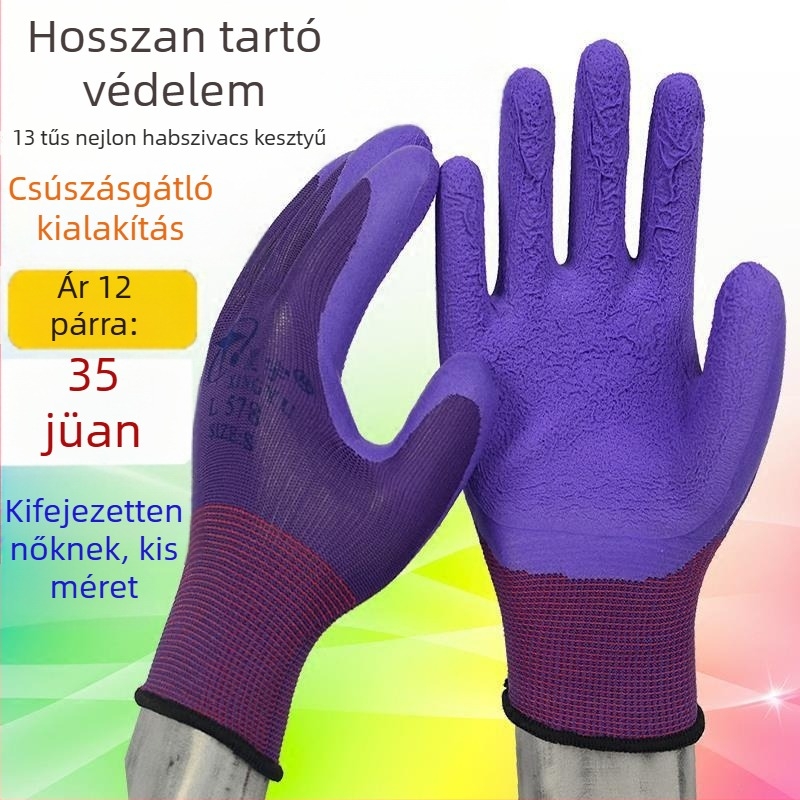Xingyu L578 Lila női latex habosított kesztyűk, kopásállóak, csúszásmentesek, védő munkavédelmi kesztyűk