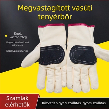 Vászonhegesztő kesztyű megerősített tenyérrel, kopásálló, csúszásmentes, vágás- és égésvédelmi