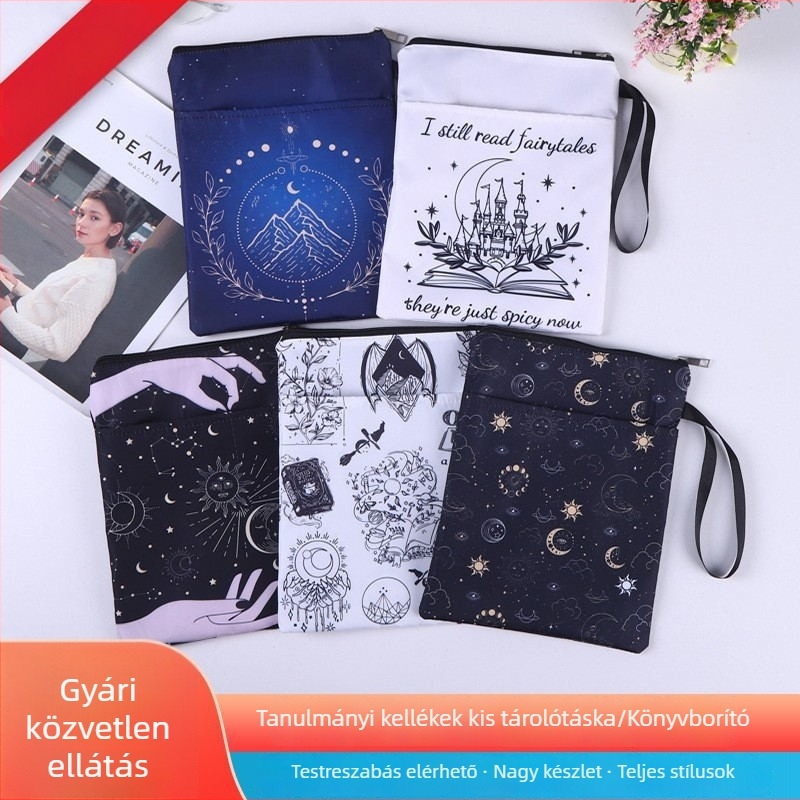 Vászon tolltartó cipzárral, könyvtartó táska, vízálló, hordozható, testreszabható vászon táska