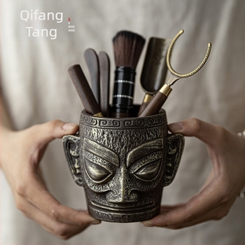 Sanxingdui kerámia Gongfu teáskészlet Ebony színben, hat nemes, teáskés, teaklipek, áztatási kiegészítők és teáskanna-karbantartó toll
