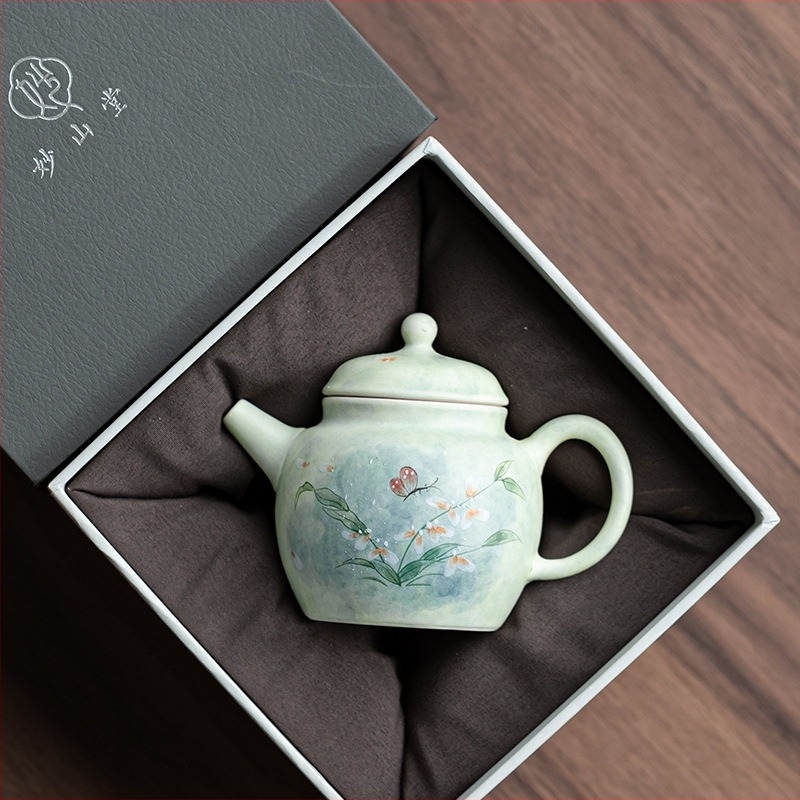 Kerámiából készült teáskanna, kézzel festett akvarell stílusú Wenxin Orchid mintával, Gongfu tea, otthoni használatra, kis kapacitás, ajándék