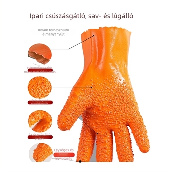 PU csúszásmentes munka kesztyűk, sárga, olajálló és vízálló, vágásálló, hosszított, fleece béléses, halfeldolgozáshoz