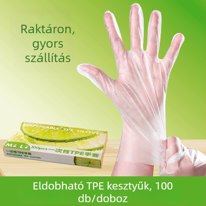 Egyszer használatos TPE kesztyűk, élelmiszer-minőségű, átlátszó, megvastagított, olajálló