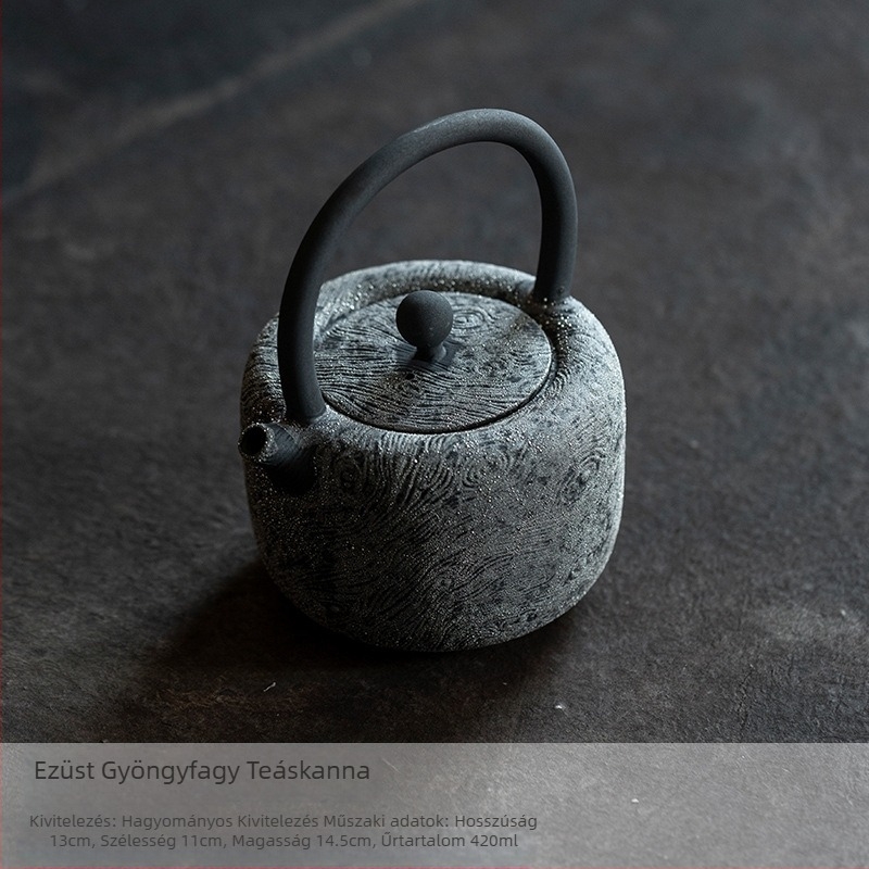 Silent Mirror Ceramics Nagy kapacitású teáskanna aranyozott ezüst felülettel, kézzel készített, 420 ml, retro luxus stílus.