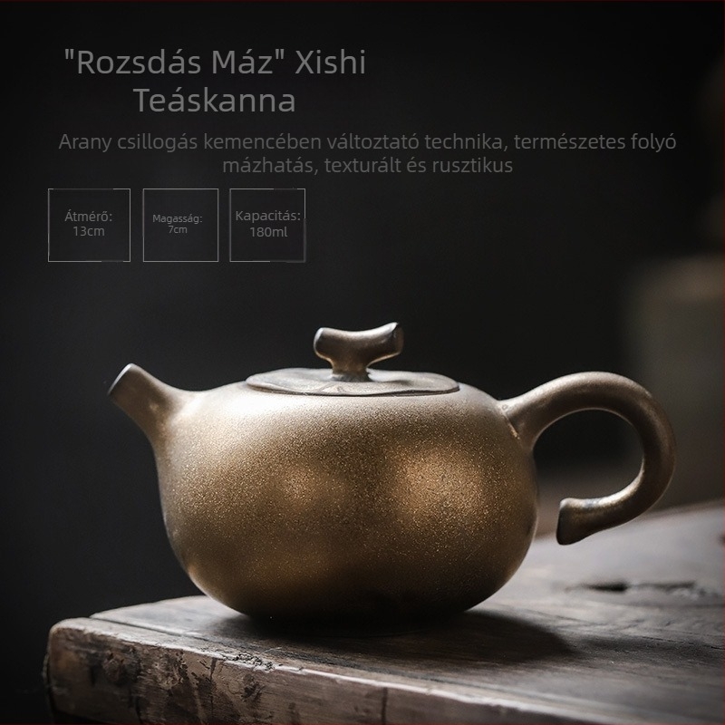 Durva kerámia teáskanna retro dizájnnal és aranyozott díszítéssel, Gongfu teáskészlet, kínai stílus, kis méretű, otthoni használatra.