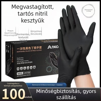 Fekete nitril egyszer használatos kesztyűk élelmiszerhasználatra, szakács-konyhai főzés, sütés, égési védelem, catering