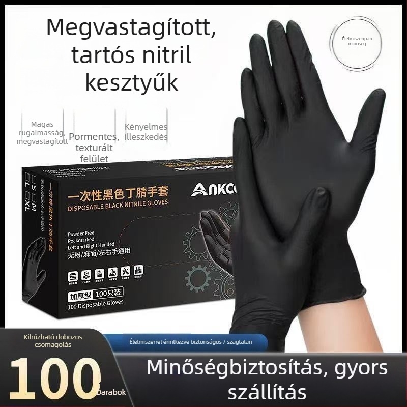 Fekete nitril egyszer használatos kesztyűk élelmiszerhasználatra, szakács-konyhai főzés, sütés, égési védelem, catering