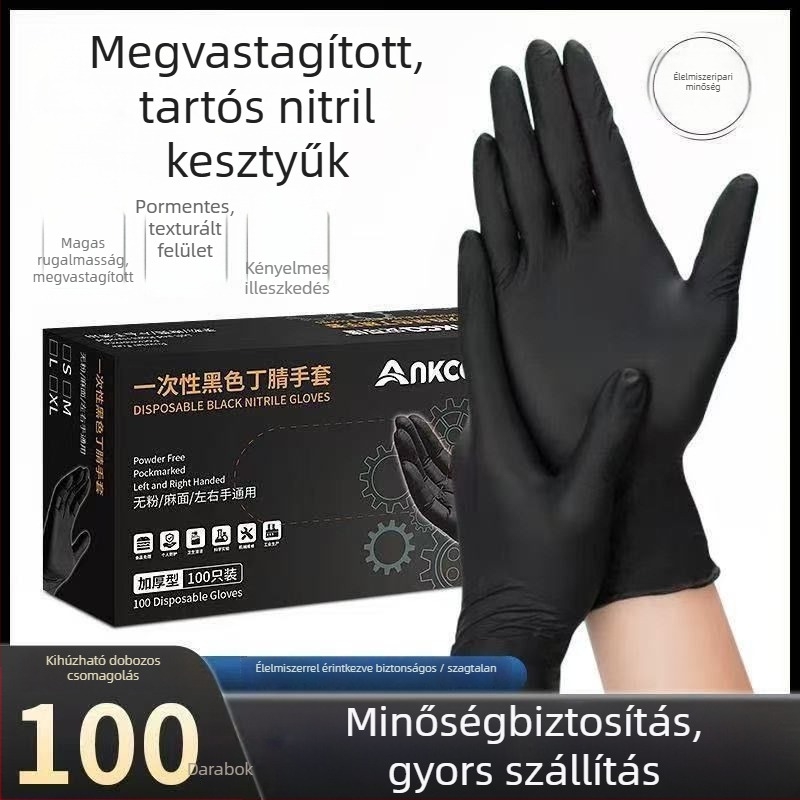 Fekete nitril egyszer használatos kesztyűk élelmiszerhasználatra, szakács-konyhai főzés, sütés, égési védelem, catering