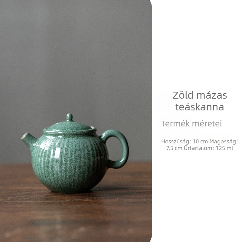 Japán stílusú zöld mázas teáskanna, kerámia Kung Fu teáskészlet otthoni használatra, kis kézi teáskanna golyós szűrővel