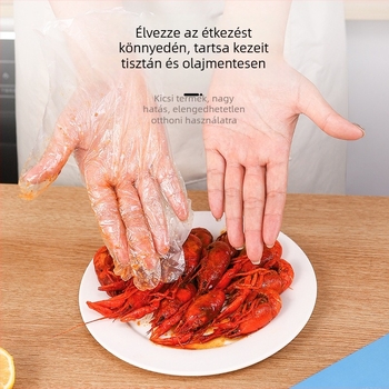 Egyszer használatos, vastagított kesztyűk, dobozban 200 darab, PE film, étkeztetéshez és kézápoláshoz