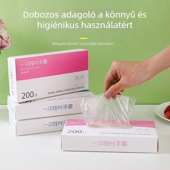 Egyszer használatos, vastagított kesztyűk, dobozban 200 darab, PE film, étkeztetéshez és kézápoláshoz