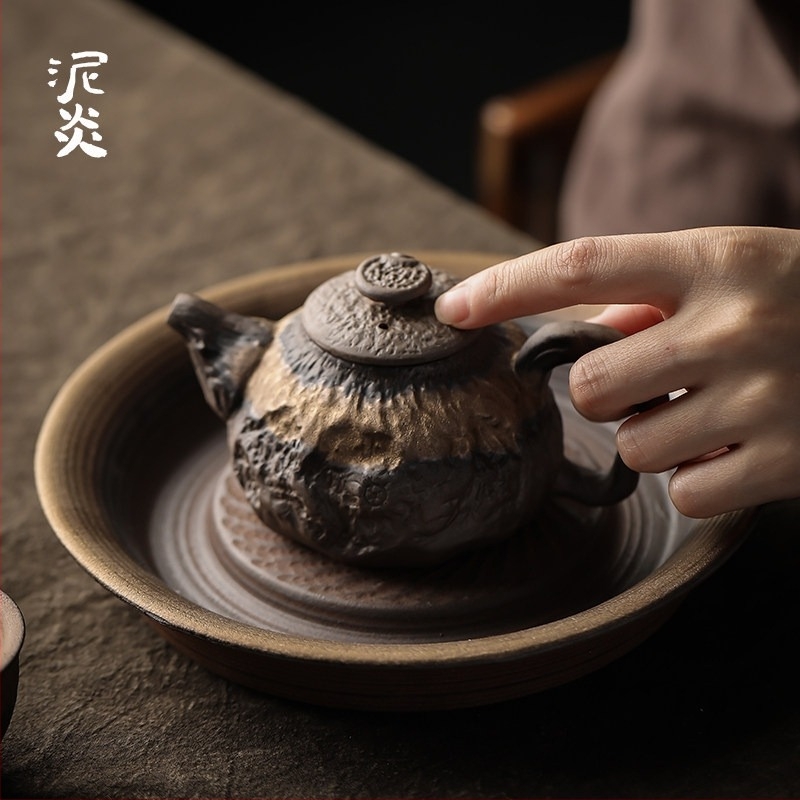 Durva kerámia teáskanna fa formájú törzsfa, retro otthoni használatra, kézzel készített szűrő teáskanna ősi kőedényből, japán stílusú teáskészlet
