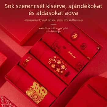 Férfi piros pamut boxer alsók a Ló évére, esküvői ajándék díszdobozban
