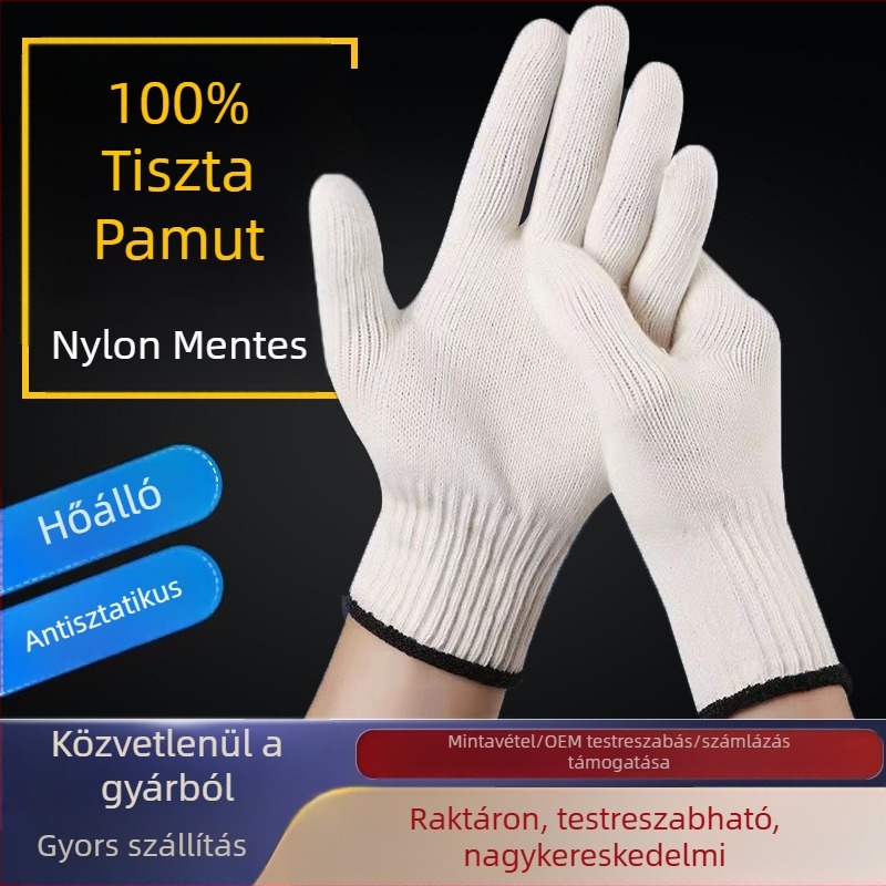 Leap 100% pamutszálból készült munkavédelmi kesztyűk, megerősítettek, kopásállóak, csúszásmentesek, lélegzőek, magas hőmérséklet-állóságú, hőszigetelő, antistatikus