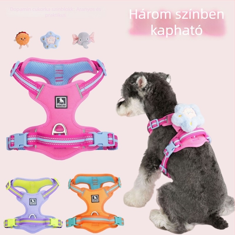 Sétahám levehető játékfigura kiegészítéssel, mellkas- és hátsó pánttal, nagy-, közepes- és kistestű kutyáknak (corgi, schnauzer), kültéri használatra