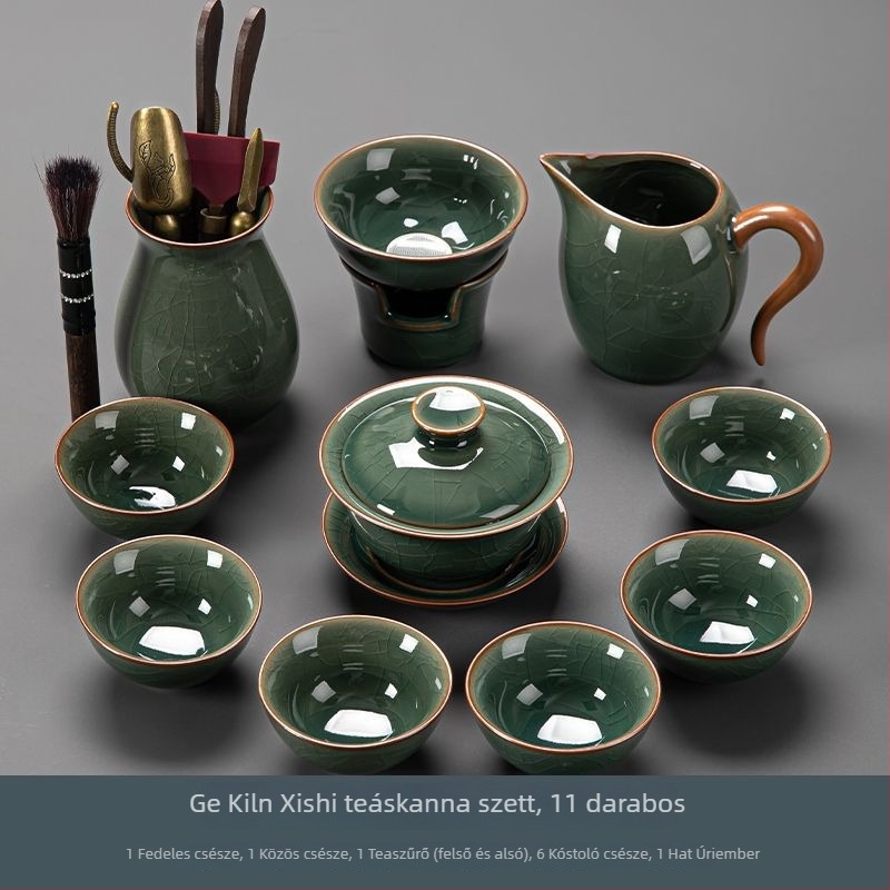 Ge Ware Kung Fu teáskészlet otthoni használatra, elegáns, felső kategóriás készlet teázáshoz és vendégfogadáshoz, Xishi teáskannával, teáscsészékkel, gaiwannal és kiegészítőkkel