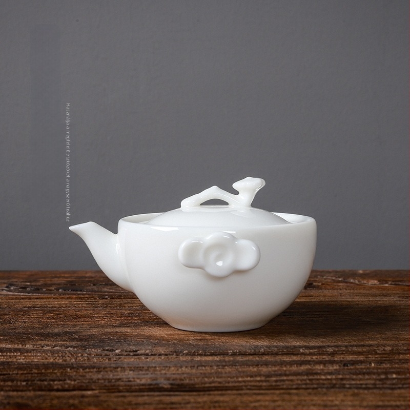 Kínai stílusú kerámia teáskanna fehér porcelánból, kézzel tartható, hőálló, kis teáskanna logóval