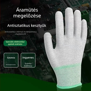 Szénszálas kesztyű antistatikus PU bevonatú tenyérrel, kopásálló elektronikai gyártáshoz és tisztatérhez