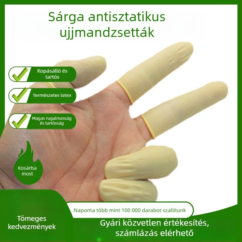 Egyszer használatos antistatikus ujjvédők, bézs, pormentes latex, halogénmentes ipari kaucsuk, kopásálló és megerősített