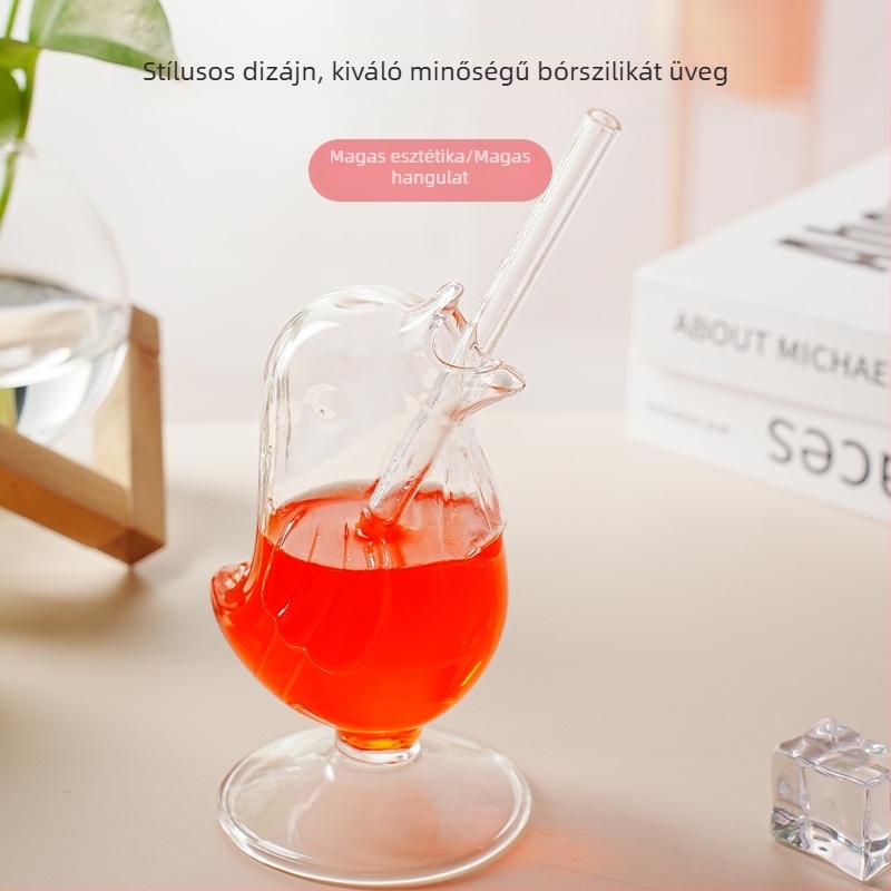 Kézzel fújt kristály pohár aranyos madár és medve mintával, gyümölcsléhez és tejes teához, testreszabható ajándék nőknek