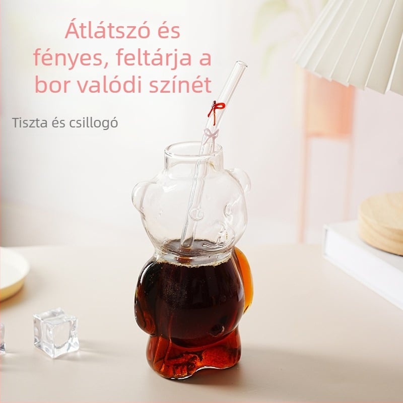 Kézzel fújt kristály pohár aranyos madár és medve mintával, gyümölcsléhez és tejes teához, testreszabható ajándék nőknek