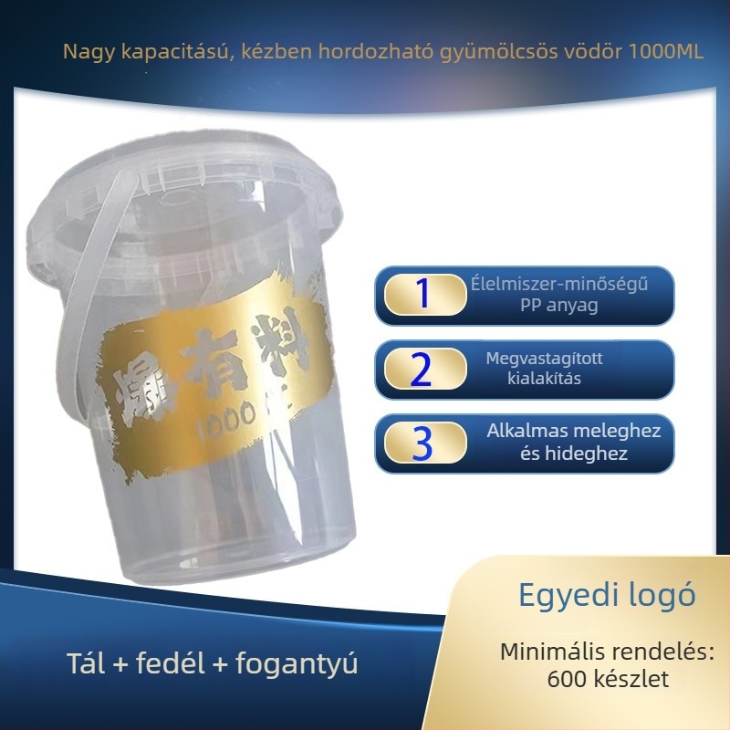 Egyszer használatos, nagy kapacitású, injekciós öntési technológiával készült gyümölcstea hordó pohár, 1000 ml