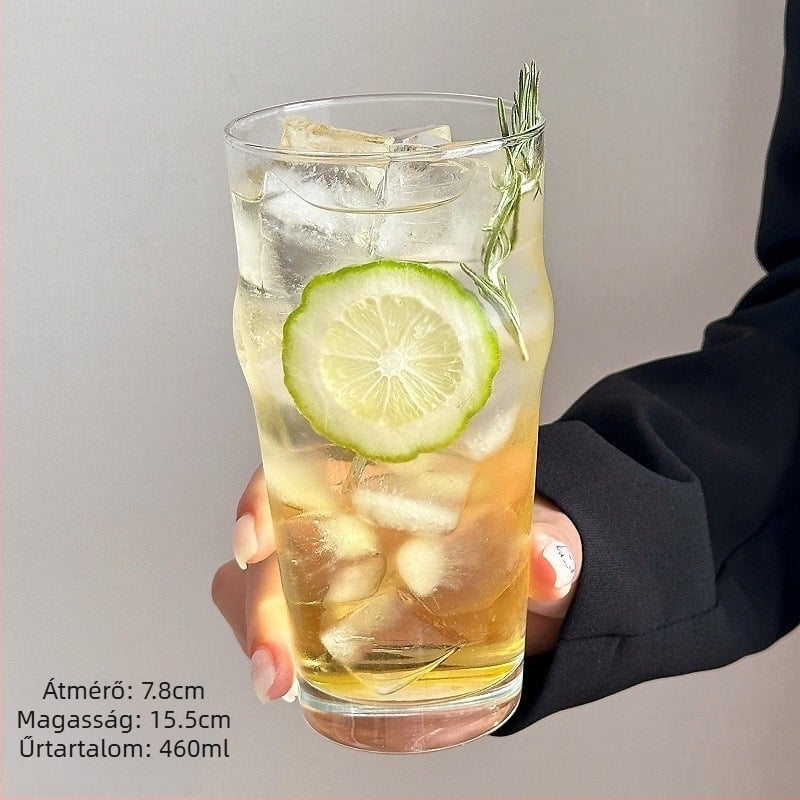 Üvegpohár italokhoz, modern minimalist stílus, fogantyú nélkül, gyümölcslé, szénsavas víz, tej-tea, jeges latte és kávé
