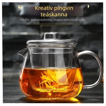 Vastag üveg teáskanna szűrővel és üvegszerű belső résszel, hőálló, fekete és zöld tea számára – Kung Fu teáskészlet