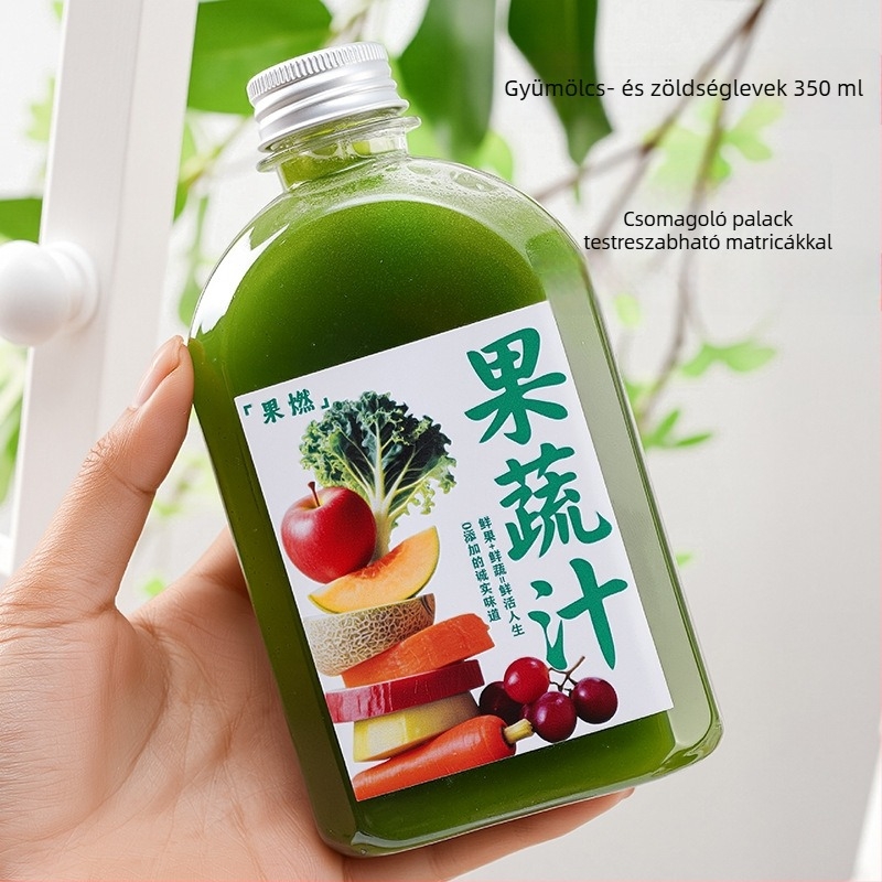 Kreatív 2025 tej-tea üveg, négyszögletes átlátszó műanyag üveg fedővel, 350 ml