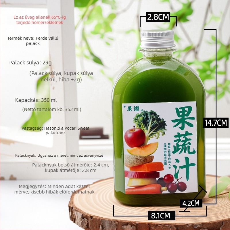 Kreatív 2025 tej-tea üveg, négyszögletes átlátszó műanyag üveg fedővel, 350 ml