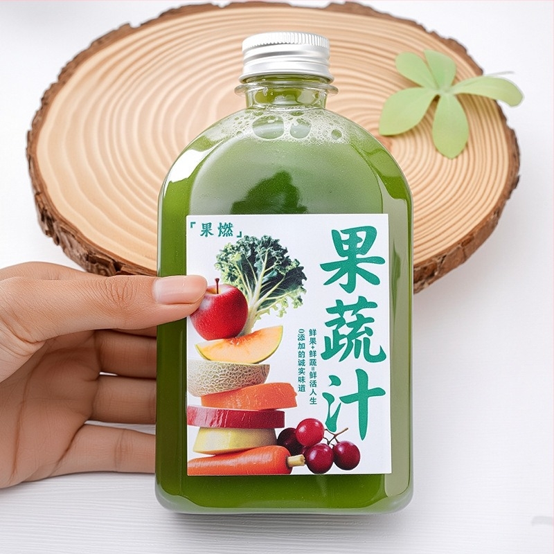 Kreatív 2025 tej-tea üveg, négyszögletes átlátszó műanyag üveg fedővel, 350 ml