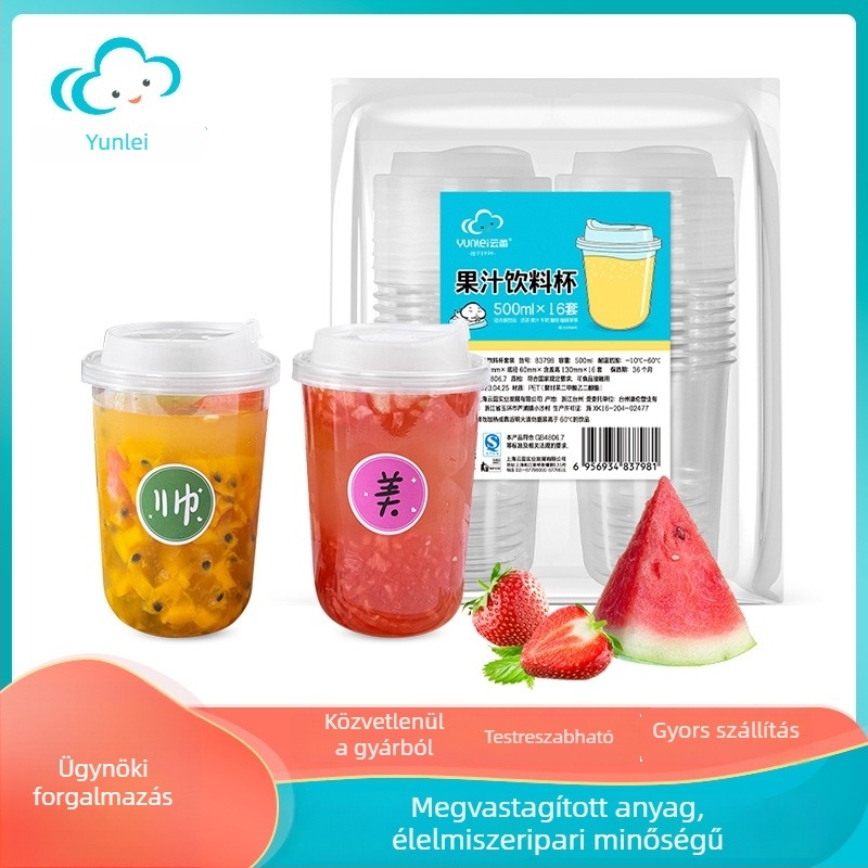 Tejes tea pohár, 480 ml, újrahasznosítható PET műanyag pohár dekoratív matricával