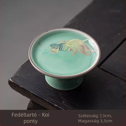 Song-stílusú magas lábú teáskanna fedővel, Celadon mázzal, fedő tartó, csészealátét és hőszigetelt csésze tartó – teáskészlet-kiegészítők