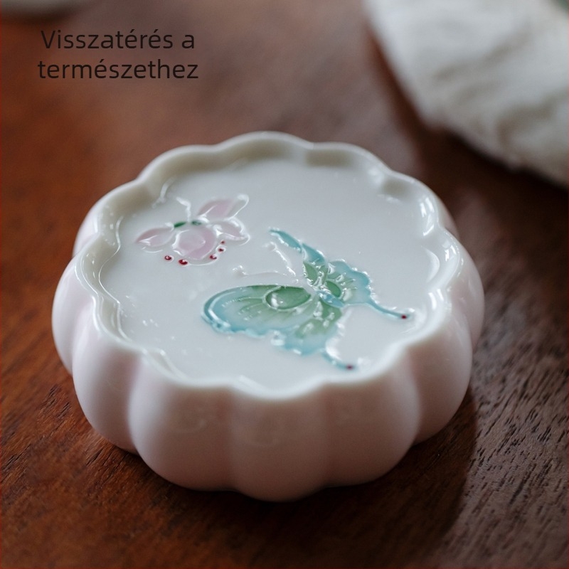 Porcelán pillangó formájú fedőtartó teáskannához virágos mintával, modern minimalistikus kiegészítő a teaceremóniához