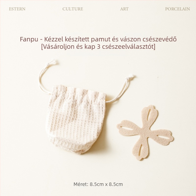 Pamut- és lenanyagú húzózsinóros teáscsésze tároló tasak utazáshoz, védő tok, ütésálló, retro egyszínű
