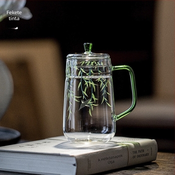 Moji Ruili Üveg zöld tea pohár félhold alakú szűrővel, átlátszó, fogantyúval, virágos tea készítéséhez