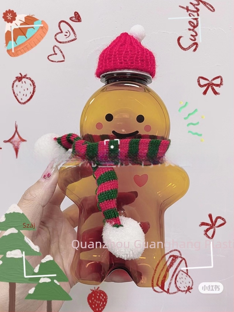 500 ml átlátszó műanyag üveg Gingerbread Man dizájnnal italokhoz