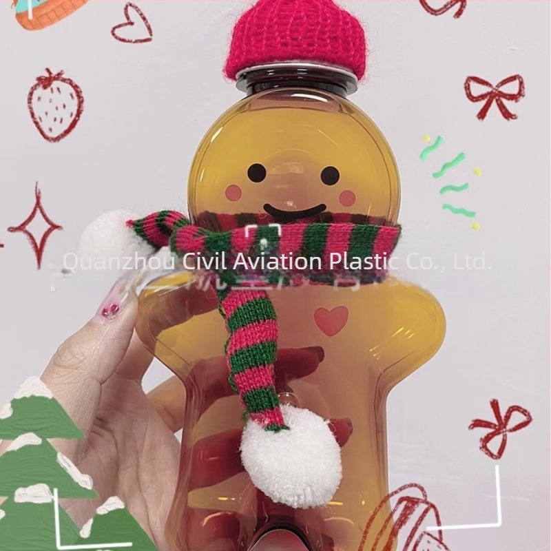 500 ml átlátszó műanyag üveg Gingerbread Man dizájnnal italokhoz