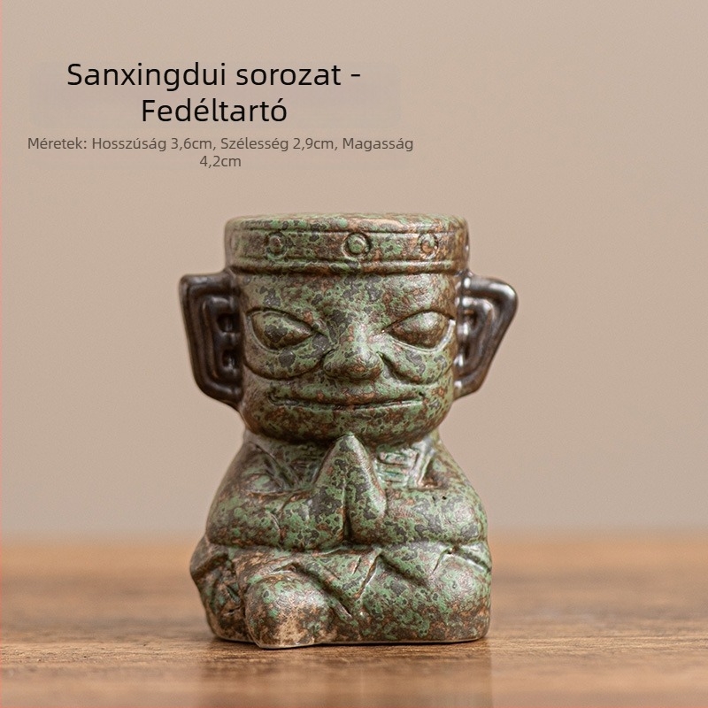 Sanxingdui emberarcú Tea Pet kerámia asztali dekoráció, retro stílus, könnyed luxus