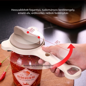 Kézi állítható palack- és konzervnyitó, csúszásmentes, recés él, 4 az 1-ben praktikus eszköz