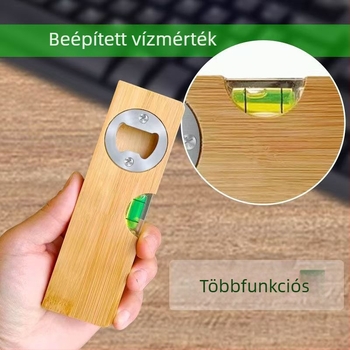 Fából készült multifunkcionális üvegnyitó és szintmérő