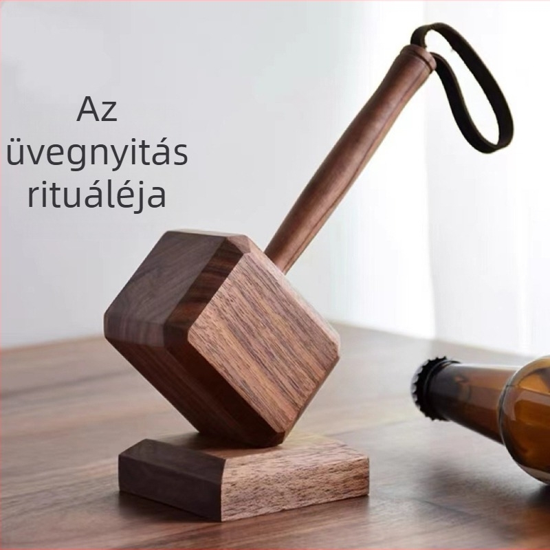 Thor kalapácsa formájú sörnyitó — faanyagból készült, mágneses, személyre szabható, otthoni dekoráció